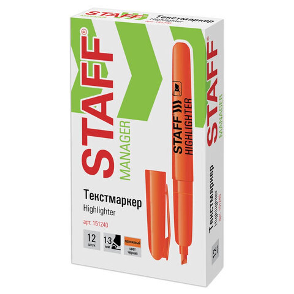 Текстовыделитель STAFF "Manager" HL-238, ОРАНЖЕВЫЙ, линия 1-3 мм, 151240