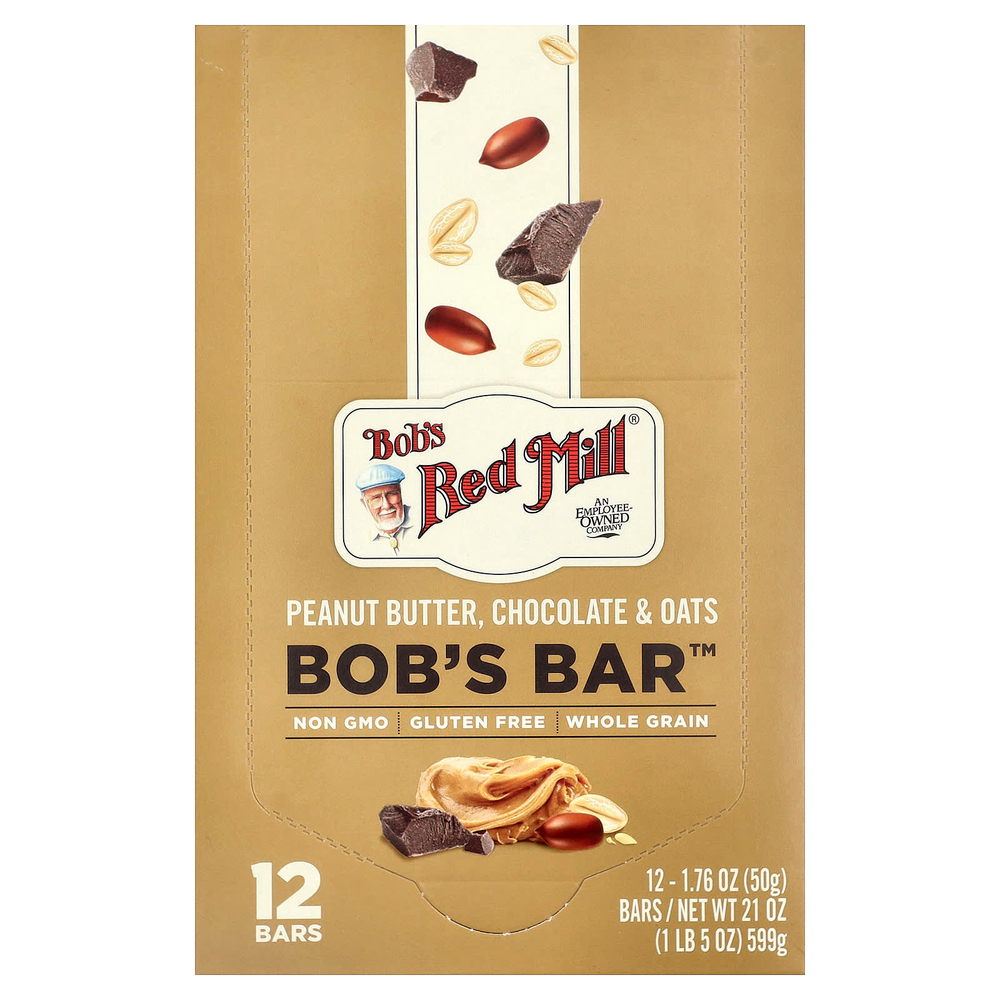 Bob's Red Mill, Bob's Bar™, арахисовая паста, шоколад и овсяные хлопья, 12 батончиков по 50 г (1,76 унции)