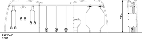 Тренажёр с колоколами, подвесами и вращательными элементами, со знаком безопасности