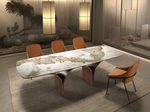 Раздвижной стол 1156 из керамики с эффектом мрамора и стали с отделкой под орех