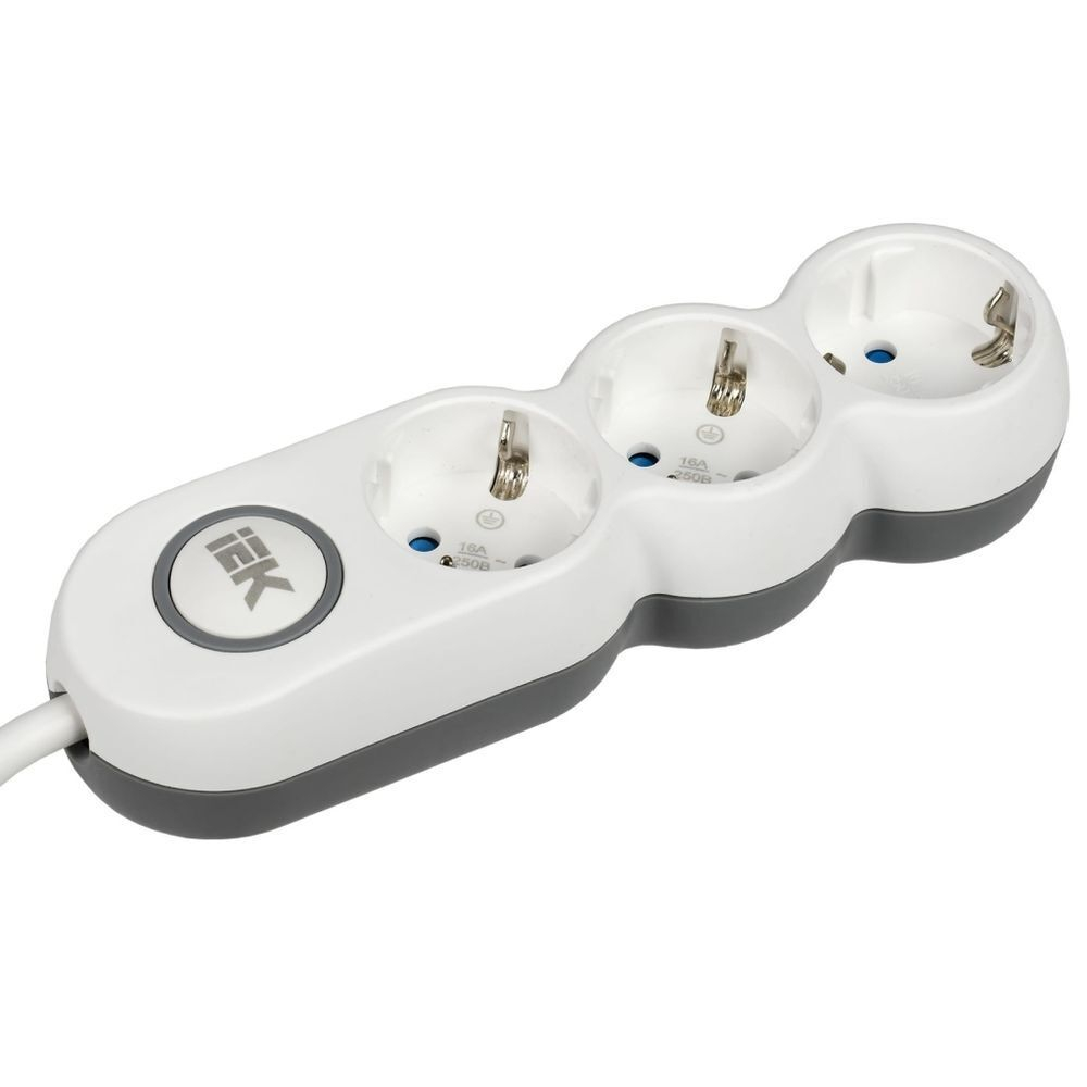 Удлинитель бытовой 3 гн, 3 м, ПВС, 3х1.5 мм2, 16 А, IEK, UNO, WYP53-16-03-03-ZK