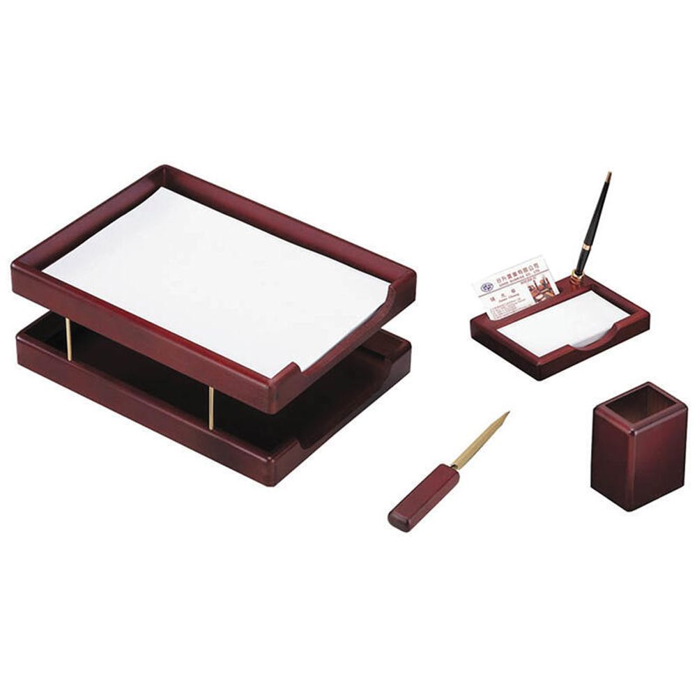 Набор настольный Delucci, 4 предмета (2 лотка), красное дерево