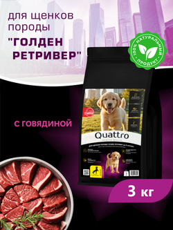 Корм сухой для щенков породы Голден ретривер, с говядиной, 3 кг, QUATTRO