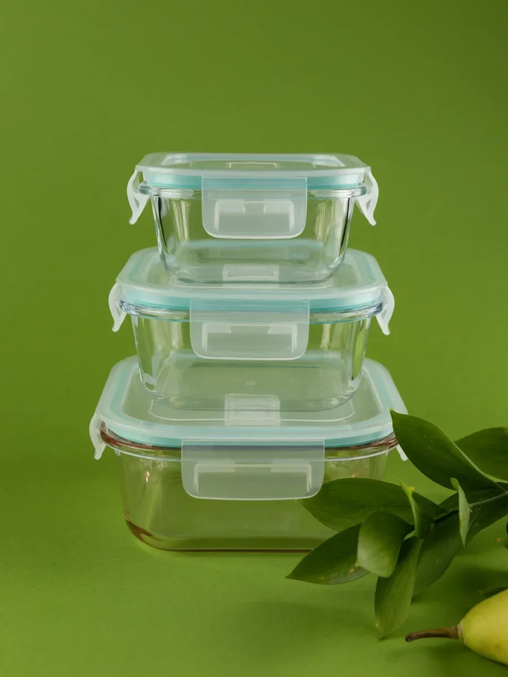 Контейнеры для еды стеклянные, 3 шт, с крышкой, герметичные