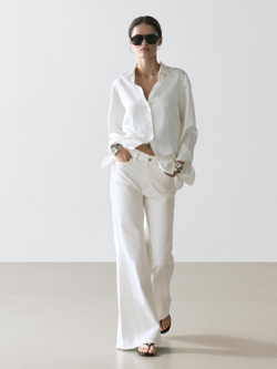 Massimo Dutti Джинсы с высокой талией и расклешенным кроем, белый