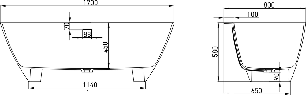 Ванна SOFIA WALL 170x80 матовая покраска по RAL полностью