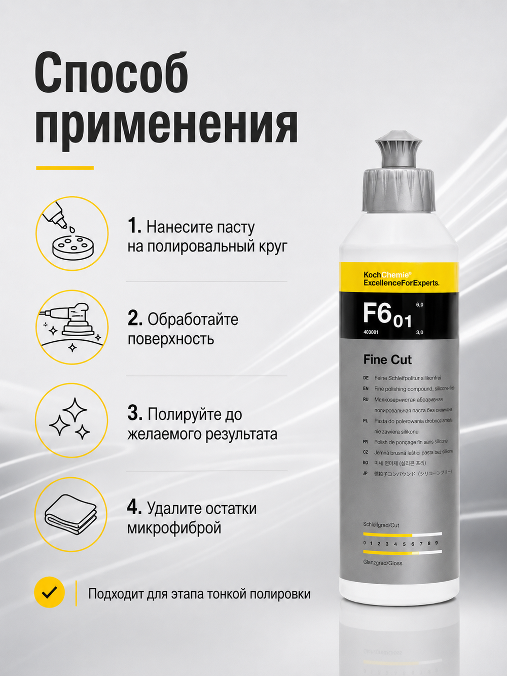 KochChemie F6.01 Полировальная паста мелкозернистая абразивная Fine Cut (250мл)