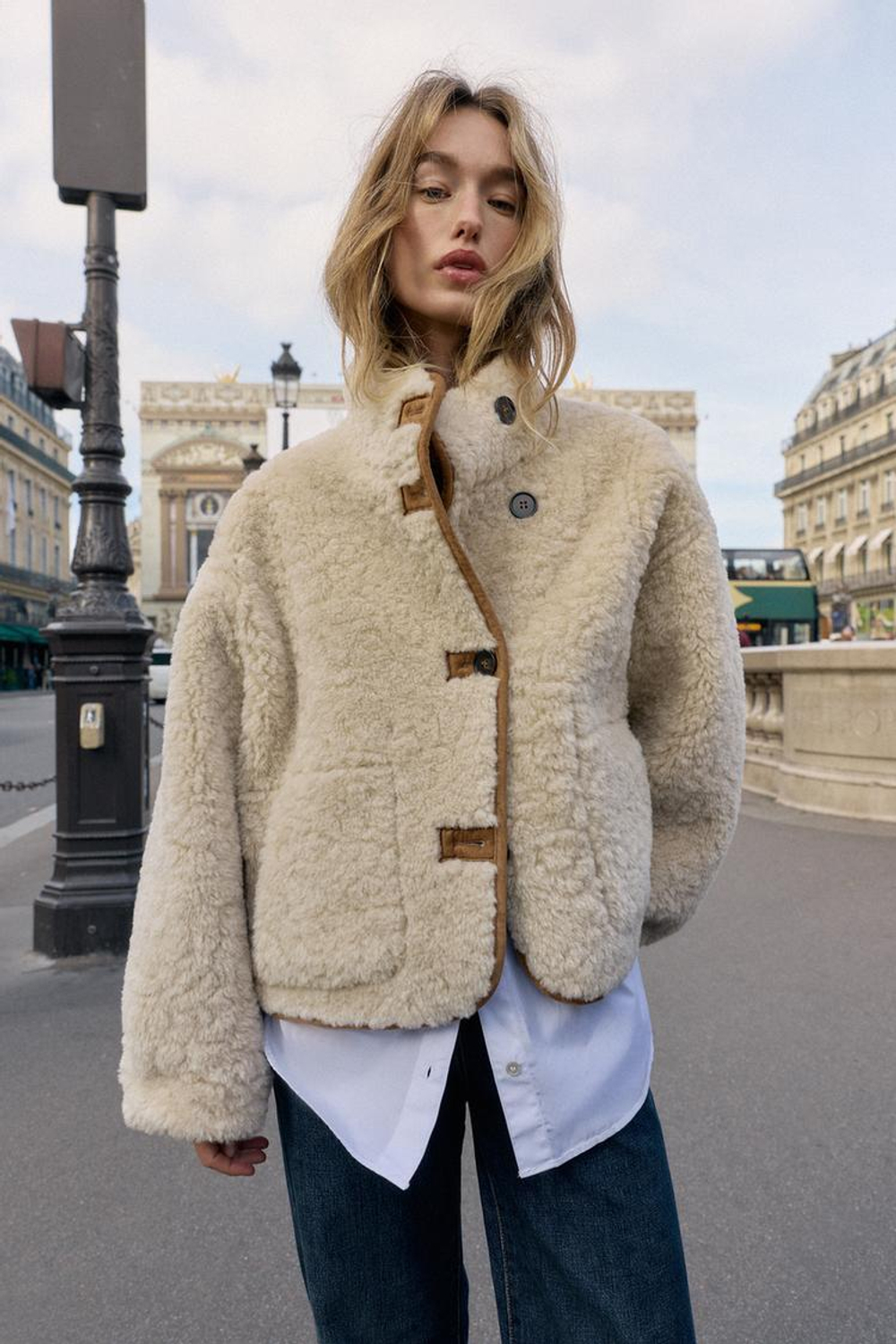 ZARA ДВУСТОРОННЯЯ КУРТКА-ДУБЛЕНКА, РЫЖЕВАТО-КОРИЧНЕВЫЙ