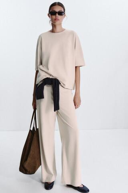 ZARA ФУТБОЛКА ОВЕРСАЙЗ В СТИЛЕ РУСТИК, ПЕСОЧНЫЙ