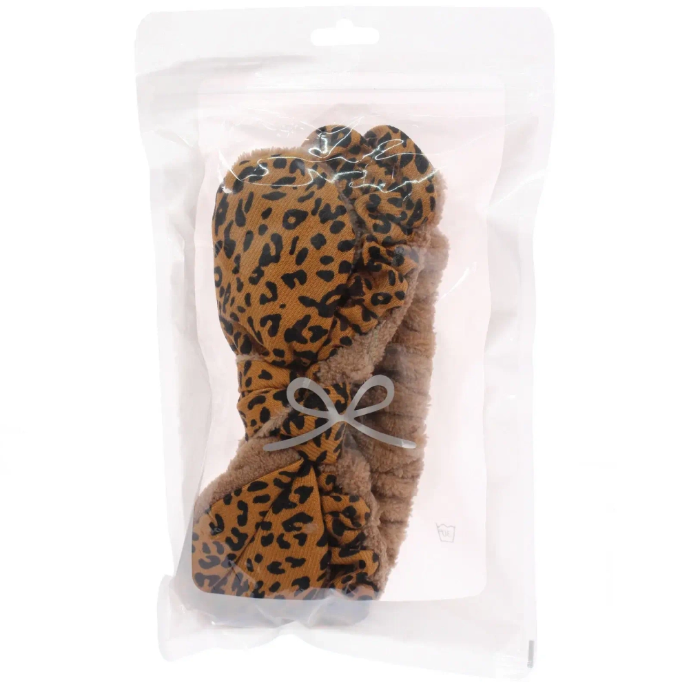 Повязка на голову косметическая «ДАЙМОНД РУШ», леопард, цвет бежевый, черный и коричневый, 20*5.5см (ZIP пакет)