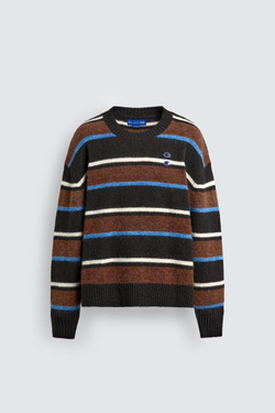 ZARA X CHAMPION СВИТЕР В ПОЛОСКУ С НАШИВКАМИ, ШОКОЛАДНЫЙ