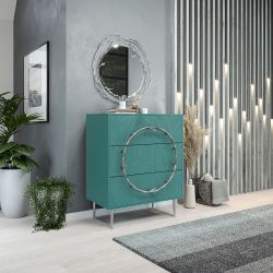 Комод Арт Колор leaves с 3-мя ящиками Стайл Сильвер Пастельно-синий