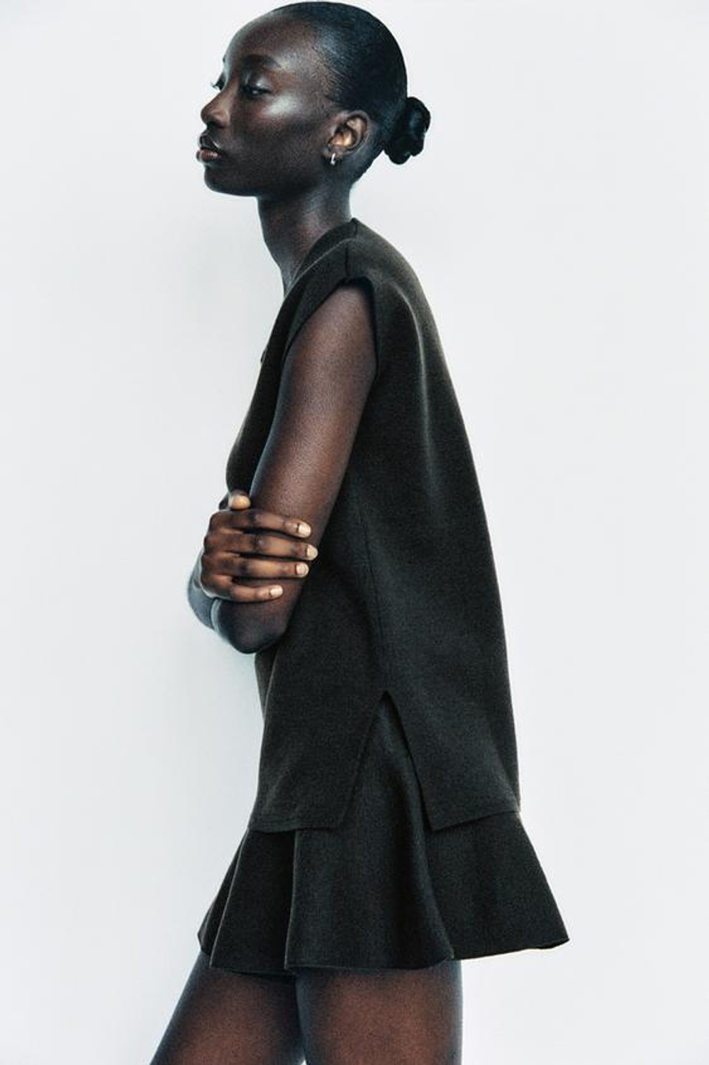 ZARA ТОП С РАЗРЕЗАМИ, ТЕМНО-КОРИЧНЕВЫЙ