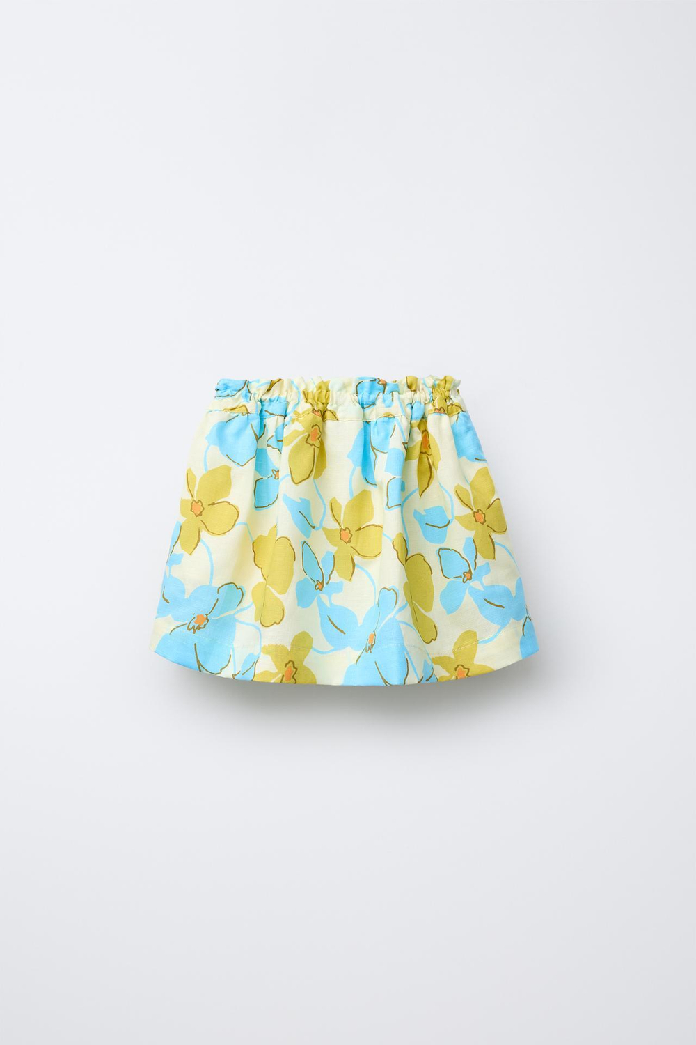ZARA ЮБКА-ШОРТЫ ИЗ СМЕСОВОГО ЛЬНА С ЦВЕТОЧНЫМ ПРИНТОМ, НЕБЕСНО-ГОЛУБОЙ