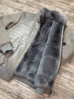 Бомбер Loro Piana с мехом со вставками кожи крокодила