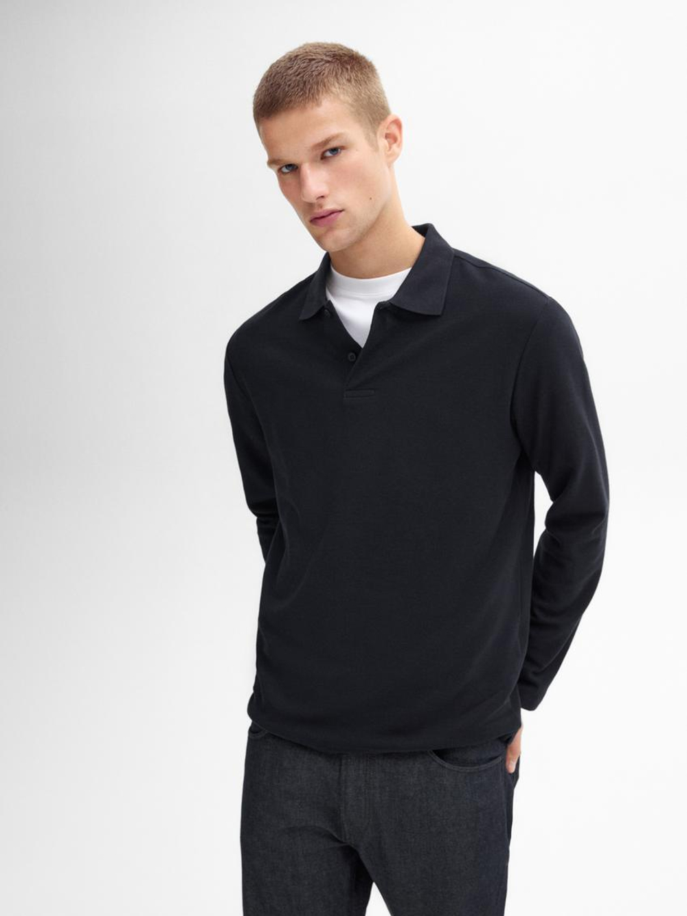 Massimo Dutti Поло комфортного кроя с длинными рукавами, темно-синий