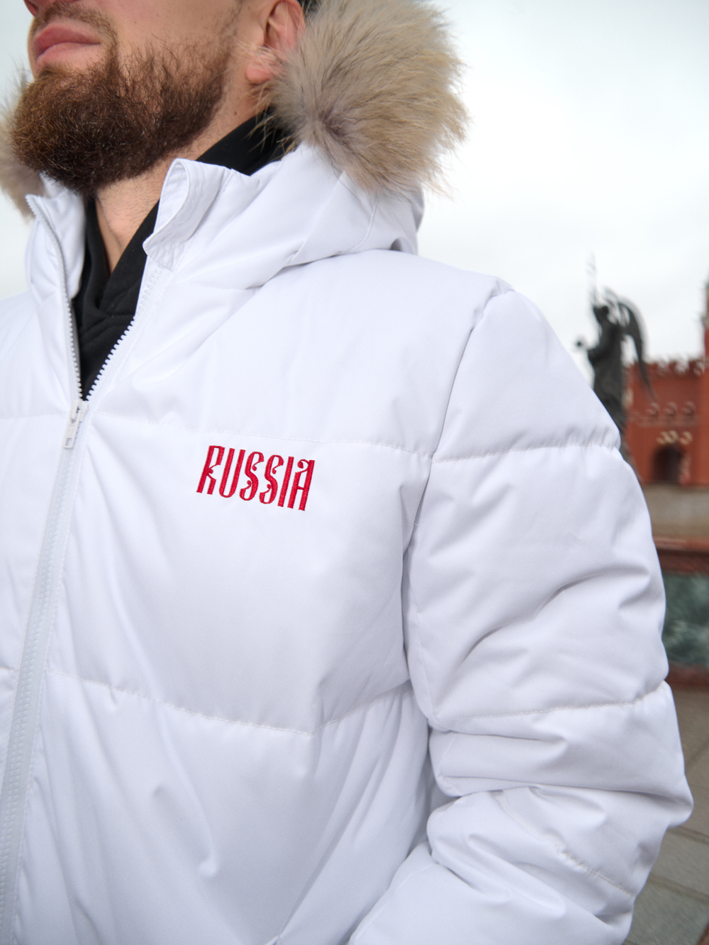 Пуховик мужской удлиненный "Russia" белый