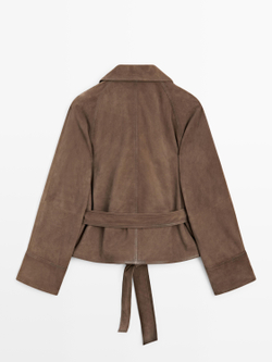 Massimo Dutti Замшевая куртка с ремнем, кротово-коричневый