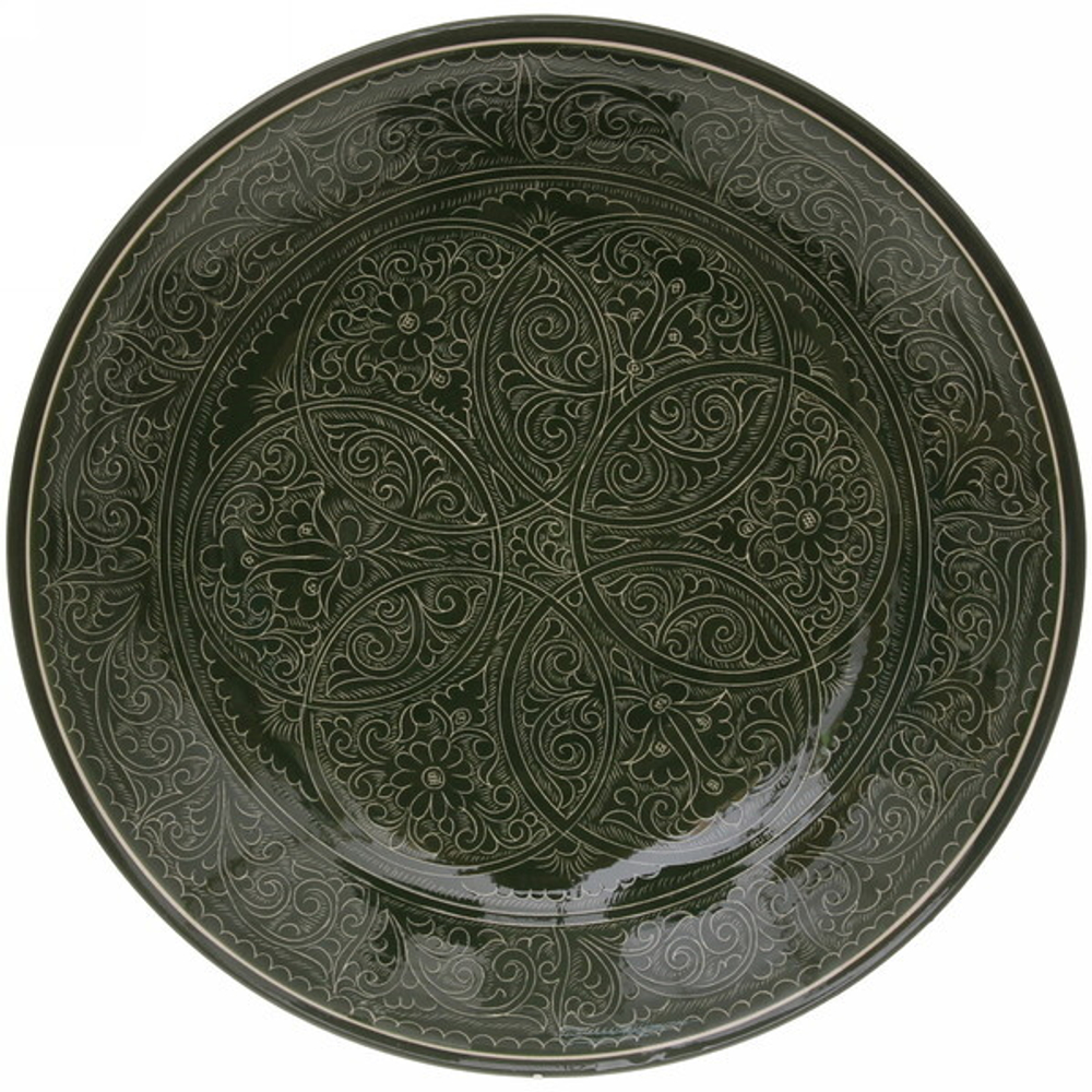 Ляган плоский 42см зеленый Риштанская Керамика