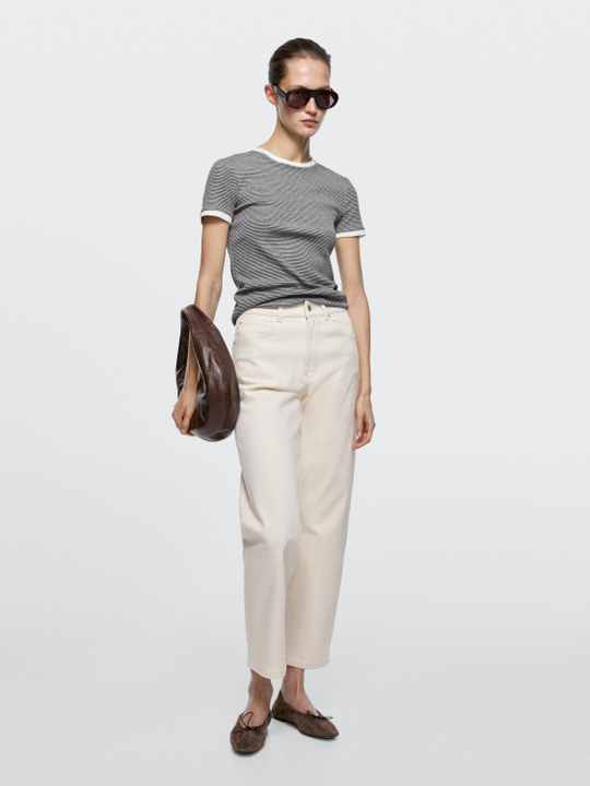 Massimo Dutti Джинсы прямого кроя со средней посадкой, кремовый