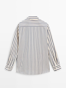Massimo Dutti Рубашка из 100% хлопка в полоску, ванильный