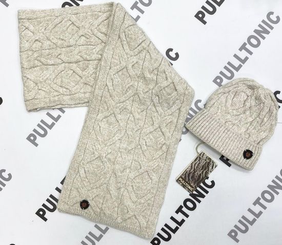 Комплект шарф и шапочка PULLTONIC - "УЗОР" бежевый меланж