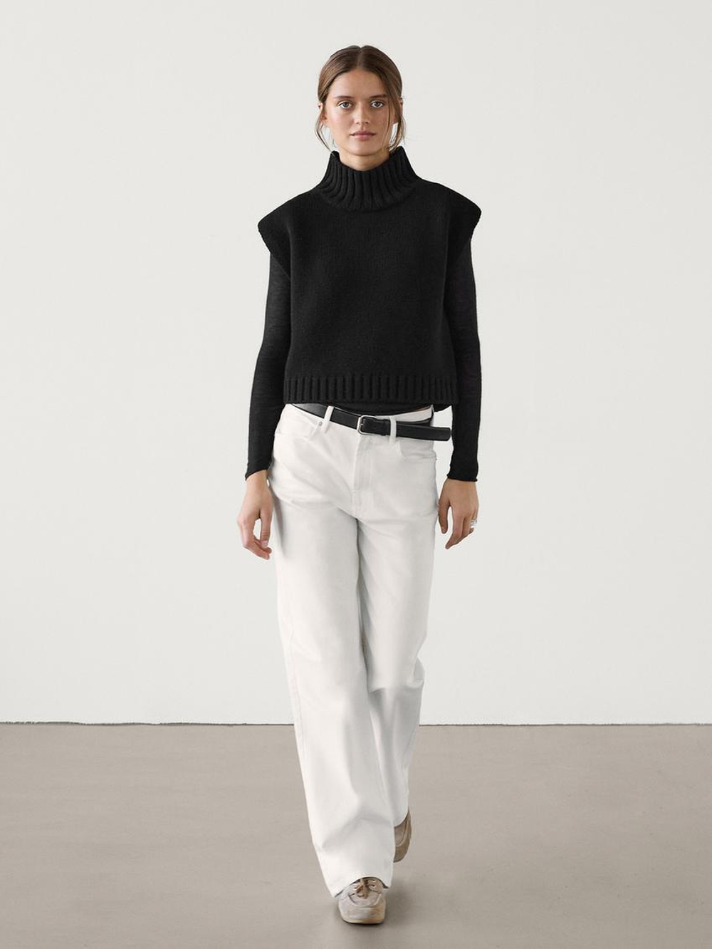 Massimo Dutti Трикотажный жилет с высоким воротником, черный