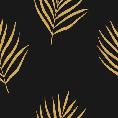 Листья пальмы силуэты золотого цвета на черном фоне