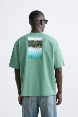 ZARA ФУТБОЛКА С ФОТОПРИНТОМ @ VALERIA VASI, МЯГКИЙ ЗЕЛЕНЫЙ