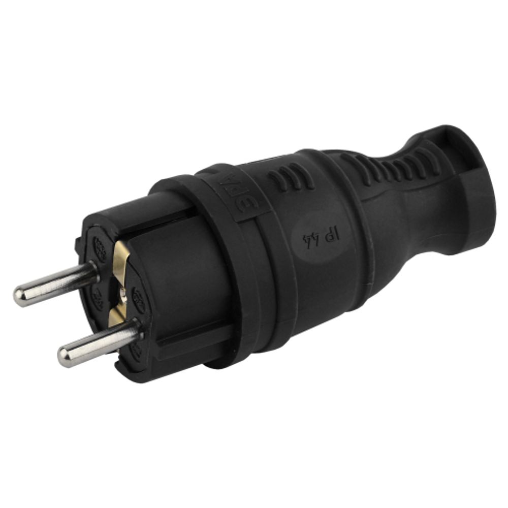 Вилка ЭРА V8-B-IP44 каучуковая с заземлением прямая 16A IP44 черная | Штепсельные вилки и розетки