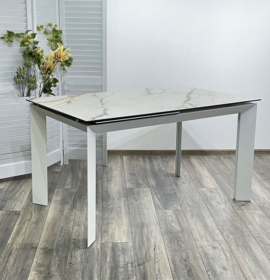 Стол CREMONA 140 KL-188 Контрастный мрамор / белый каркас