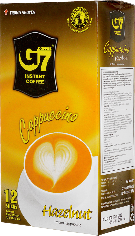 Растворимый кофе Trung Nguyen G7 Cappuccino Hazelnut, в стиках, 12 шт