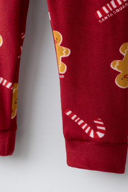 ZARA ВЕЛЮРОВАЯ ПИЖАМА С НАШИВКОЙ В ВИДЕ ПЕЧЕНЬЯ, КРАСНЫЙ