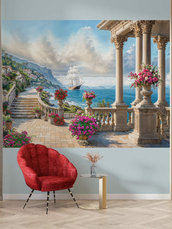 3D Фотообои Голубое море и горы