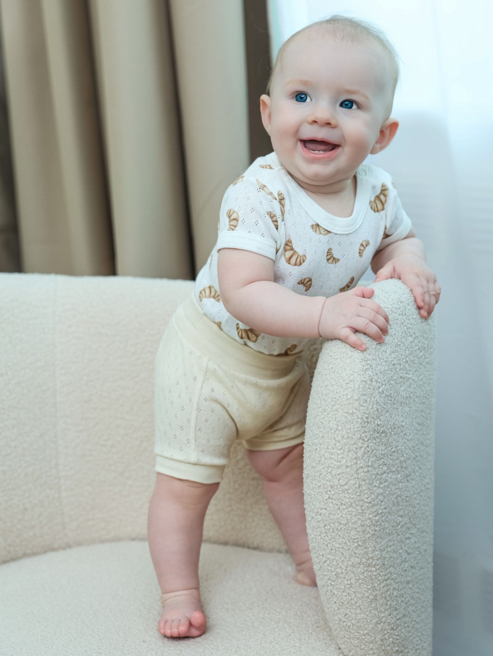 Боди "Круассаны" и шортики, Крем/бежевый