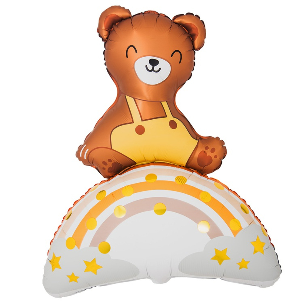 Шар Фольгированный Мишка на радуге (Бежевый)