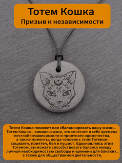 Шунгит натуральный камень Тотем кошка круглый кулон оберег талисман Карелия
