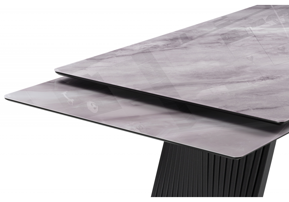 Стол стеклянный Woodville Вейв 140(200)х80 кристл серый мрамор, черный