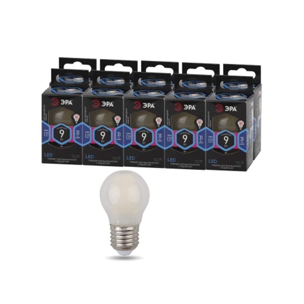 Лампочка светодиодная ЭРА F-LED P45-9w-840-E27 frost E27 / Е27 9Вт филамент шар матовый нейтральный белый свет
