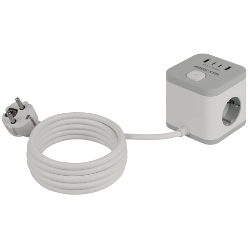 Удлинитель электрический ЭРА CUBE-3es-1,5m-4USB-W куб с заземлением с выключателем 3 розетки+4xUSBA+C 1,5м 16А белый