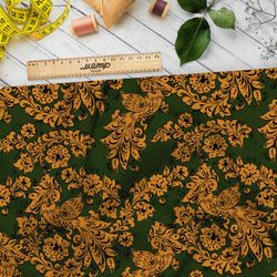 Ткань блэкаут золотистая роспись с цветами