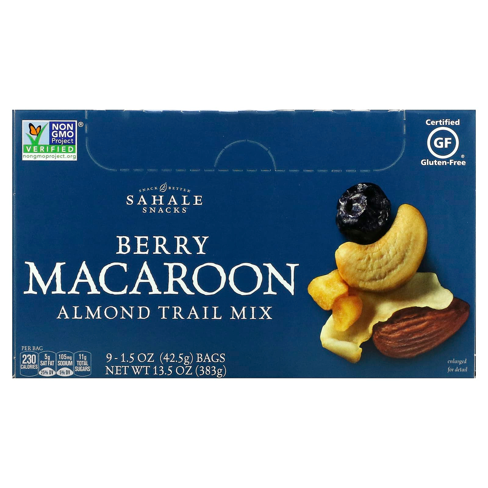 Sahale Snacks, смесь миндаля, орехов и сухофруктов, ягодный макарун, 9 пакетиков по 42,5 г (1,5 унции)