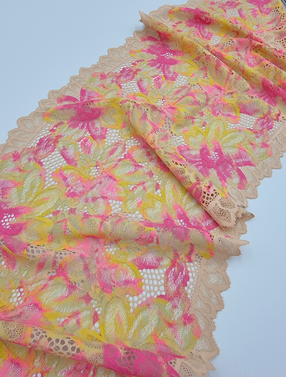 Кружево эластичное жёлтый/розовый К627