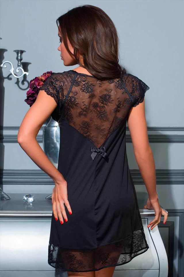 Черная сорочка женская с кружевом для дома и отдыха