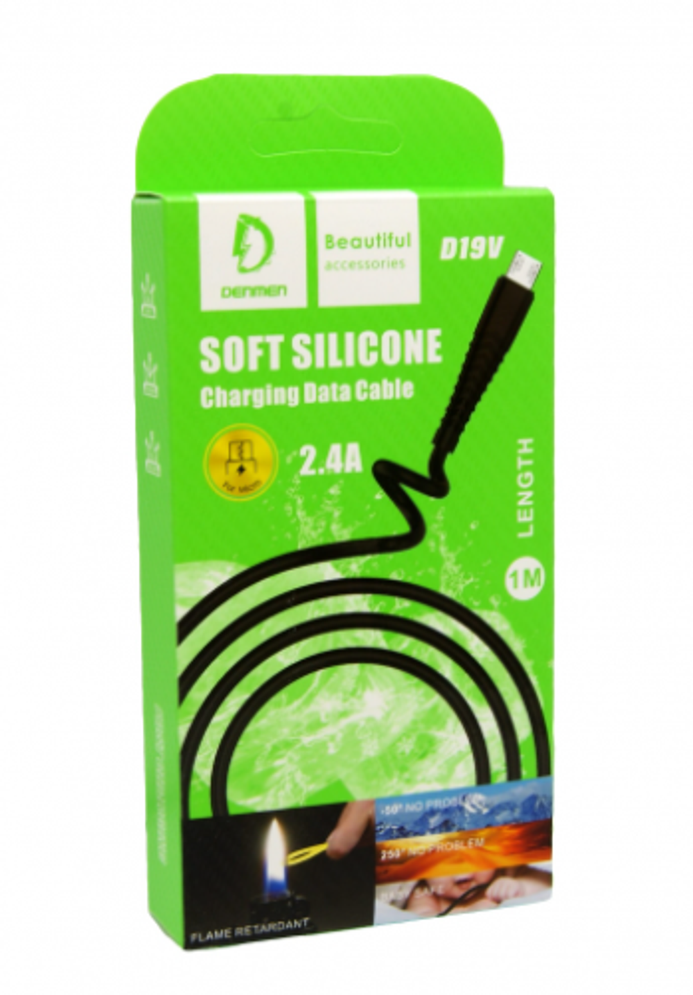 Кабель DENMEN D19V USB-microUSB 2.4A 1м Silicone Black