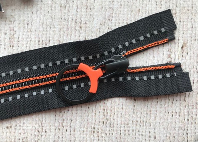 Молния спираль светоотражающая, Т5, L 80 см, чёрный с оранжевым