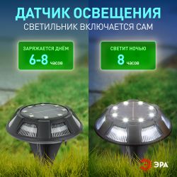 Светильник уличный ЭРА ERAST024-01 на солнечной батарее подсветка Таблетка сталь пластик d 11 см