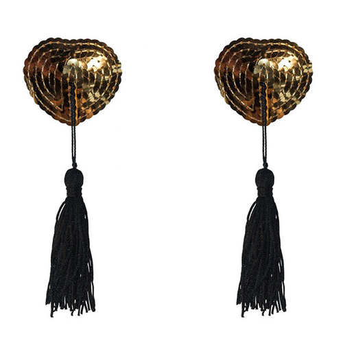 Золотистые пэстисы-сердечки с черными кисточками Lola Pasties Burlesque Gipsy Golden 3634-02lola