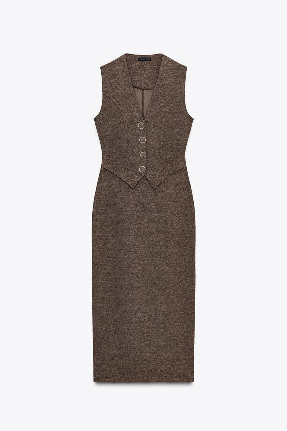 ZARA ПЛАТЬЕ МИДИ С ПУГОВИЦАМИ, КОРИЧНЕВЫЙ МЕЛАНЖ