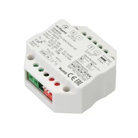 Диммер SMART-D12-DIM-PUSH-VR (12-48V, 1x6A, 2.4G) (Arlight, IP20 Пластик, 5 лет) 028290